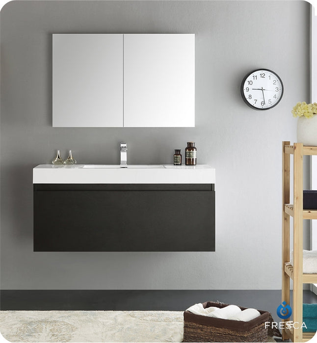 Fresca Mezzo 48" Black Wall Hung Modern Bathroom Vanity w/ Medicine Cabinet FVN8011BW