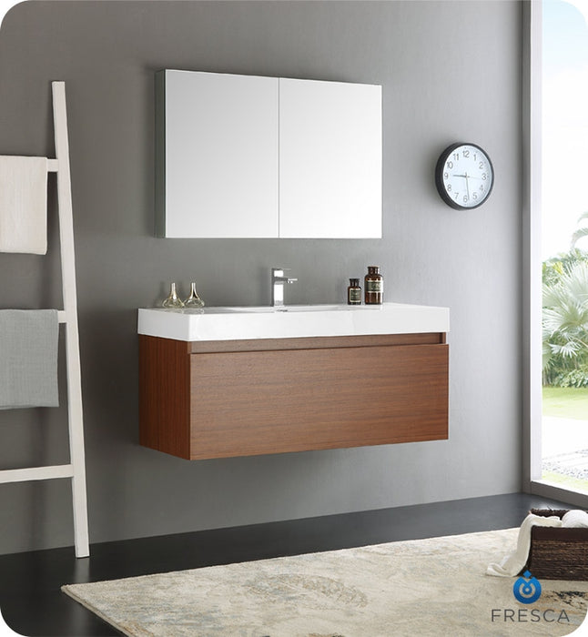 Fresca Mezzo 48" Teak Wall Hung Modern Bathroom Vanity w/ Medicine Cabinet FVN8011TK