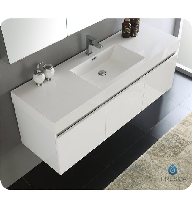 Fresca Mezzo 60" Teak Wall Hung Single Sink Modern Bathroom Vanity w/ Medicine Cabinet FVN8041TK