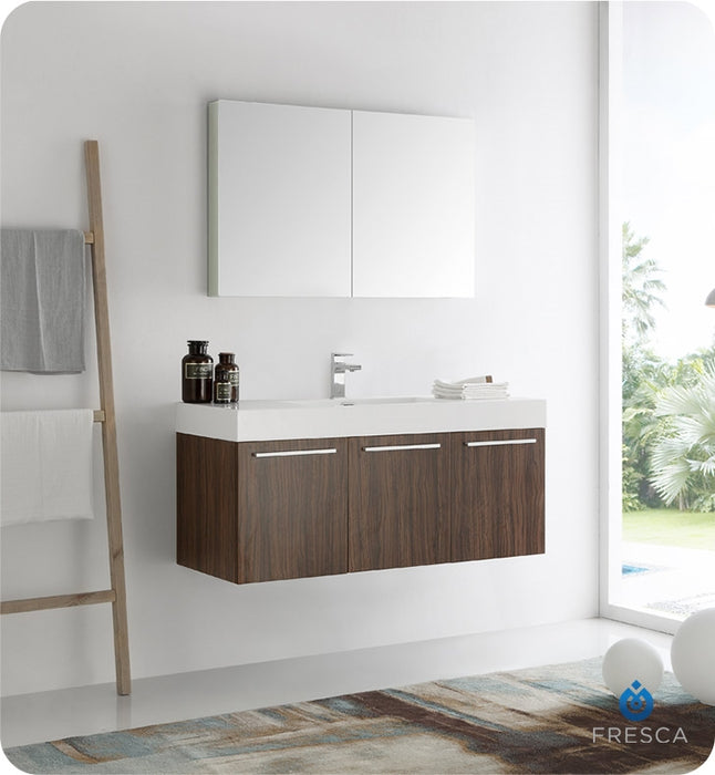 Fresca Vista 48" Walnut Wall Hung Modern Bathroom Vanity w/ Medicine Cabinet FVN8092GW