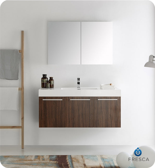 Fresca Vista 48" Walnut Wall Hung Modern Bathroom Vanity w/ Medicine Cabinet FVN8092GW