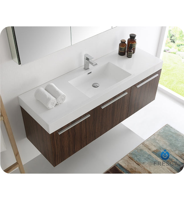 Fresca Vista 60" Teak Wall Hung Single Sink Modern Bathroom Vanity w/ Medicine Cabinet FVN8093TK
