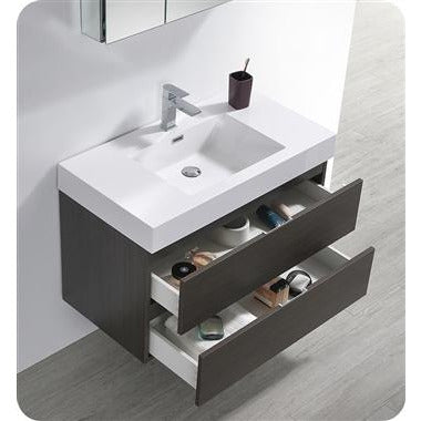 Fresca Valencia 36" Gray Oak Wall Hung Modern Bathroom Vanity w/ Medicine Cabinet FVN8336GO