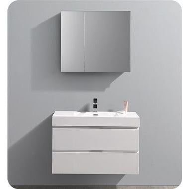 Fresca Valencia 36" Glossy White Wall Hung Modern Bathroom Vanity w/ Medicine Cabinet FVN8336WH