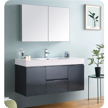 Fresca Valencia 48" Dark Slate Gray Wall Hung Modern Bathroom Vanity w/ Medicine Cabinet FVN8348GG