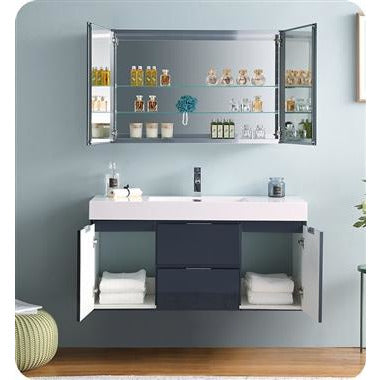 Fresca Valencia 48" Dark Slate Gray Wall Hung Modern Bathroom Vanity w/ Medicine Cabinet FVN8348GG