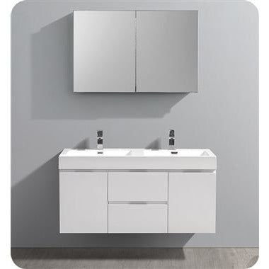 Fresca Valencia 48" Glossy White Wall Hung Double Sink Modern Bathroom Vanity with Medicine Cabinet FVN8348WH-D