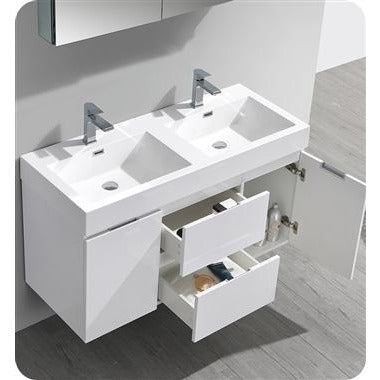 Fresca Valencia 48" Glossy White Wall Hung Double Sink Modern Bathroom Vanity with Medicine Cabinet FVN8348WH-D