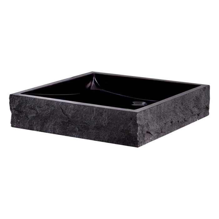 Novatto Square Black Granite Vessel Sink with Chiseled Exterior NOSV-ANSQ Series