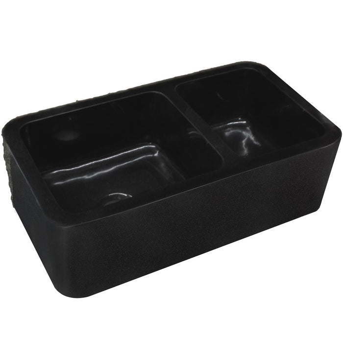Novatto Reversible 60/40 Double Bowl Kitchen Sink in Black Granite with Natural Chiseled Apron NKS-DBNAN