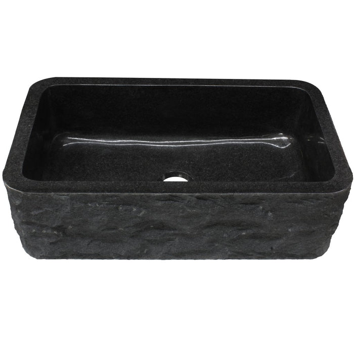 Novatto Single Bowl Kitchen Sink in Black Granite with Natural Chiseled Apron NKS-SBNAN
