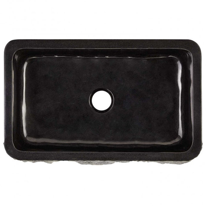 Novatto Single Bowl Kitchen Sink in Black Granite with Natural Chiseled Apron NKS-SBNAN