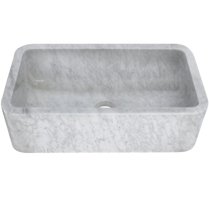 Novatto Single Bowl Kitchen Sink in Absolute White Carrara with Polished Apron NKS-SBPCW