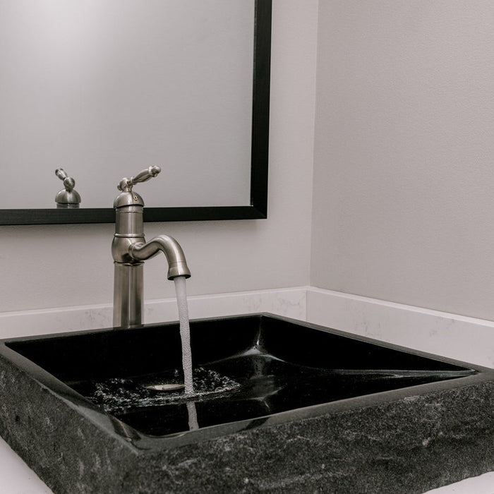 Novatto Square Black Granite Vessel Sink with Chiseled Exterior NOSV-ANSQ Series
