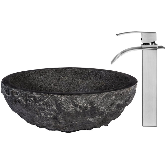 Novatto Absolute Natural Granite Stone Vessel Sink Set, Brushed Nickel —  Kitchen Bath Quest