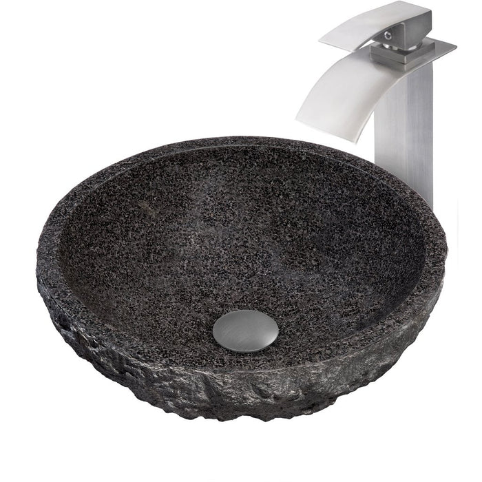 Novatto Absolute Natural Granite Stone Vessel Sink Set, Brushed Nickel NSFC-AN136BN
