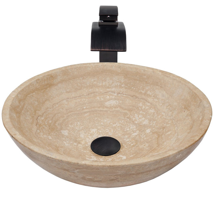Novatto Beige Travertine Stone Vessel Sink Set, Oil Rubbed Bronze NSFC-BT136ORB