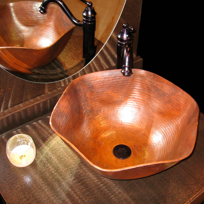 Novatto ANDULUSIA Copper Vessel Sink and Oil Rubbed Bronze Strainer Drain TCV-005NAORB