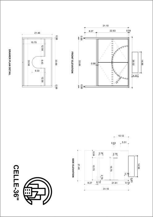 Karton Republic Celle 36” Pecan Oak Freestanding Modern Bathroom Vanity VACELPO36FD