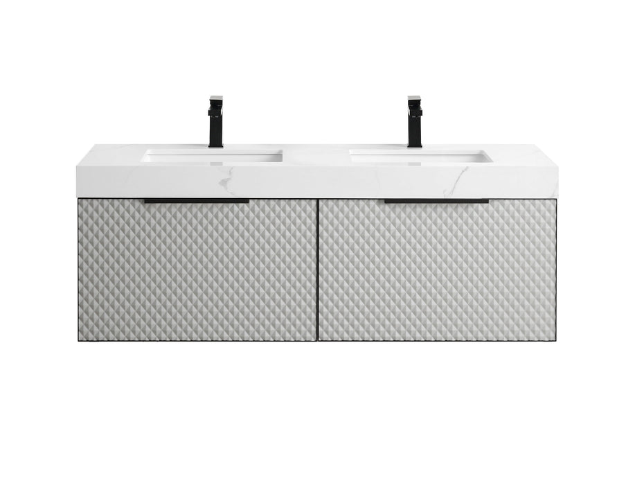 Karton Republic Manarola 60" Silver Gray With Thick Quartz Wall Mount Modern Bathroom Vanity VAMANSG60WMQZ