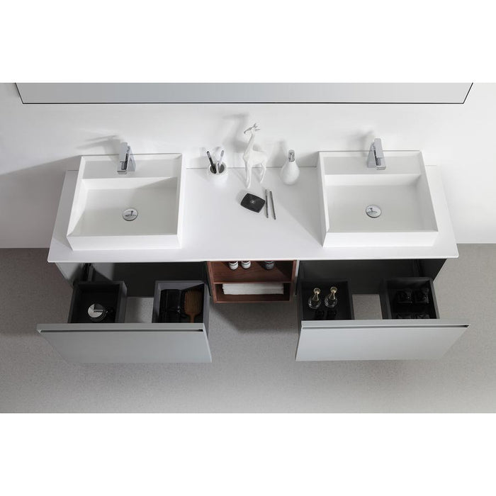 Karton Republic Manarola 72" Light Gray Wall Mount Modern Bathroom Vanity w/Sink (Open Shelves) VAMANLG72WM