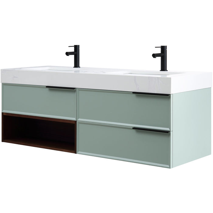 Karton Republic Marfa 60" Aloe Green/Walnut Wall Mount Modern Bathroom Vanity w/Sink VAMARAG60WM
