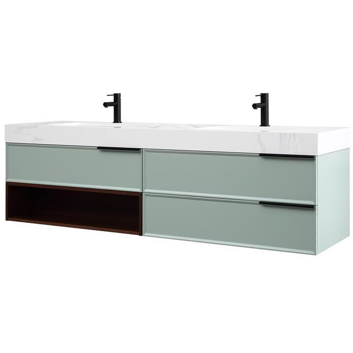 Karton Republic Marfa 72" Aloe Green/Walnut Wall Mount Modern Bathroom Vanity w/ Sink VAMARAG72WM
