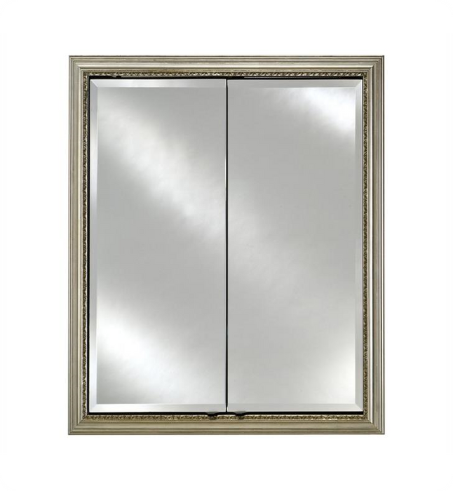 Afina Signature 28 1/2" Recessed Brushed Satin Framed Mirror Medicine Cabinet with Double Door in Antique Gold DD2430RSATGD