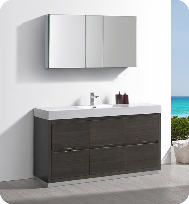 Fresca Valencia 60" Dark Slate Gray Wall Hung Modern Bathroom Vanity w/ Medicine Cabinet FVN8360GG
