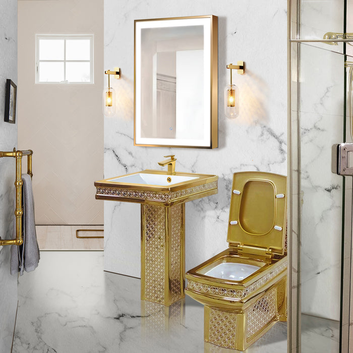 MaisonDePhilip Decorative Gold Pedestal Sink, Toilet, and Faucet Set Rom-Set3